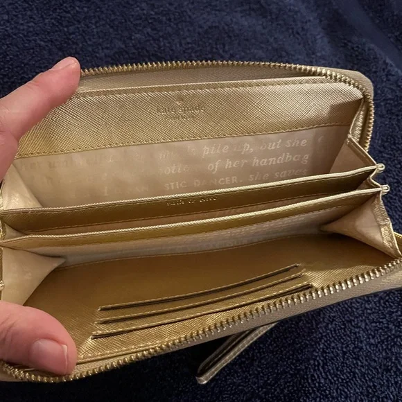 Kate Spade Gold Metallic Saffiano Leather Zip Around Wallet/Wristlet - Picture 8 of 14